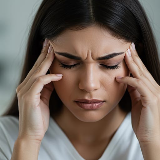 A person holding their head in pain.