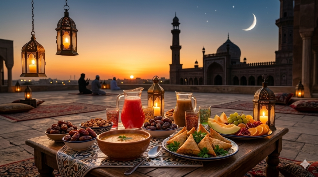 ரம்ஜான் இப்தார் உணவு – பேரீச்சம் பழம், பழச்சாறு மற்றும் பாரம்பரிய நோன்பு திறக்கும் உணவுகள்